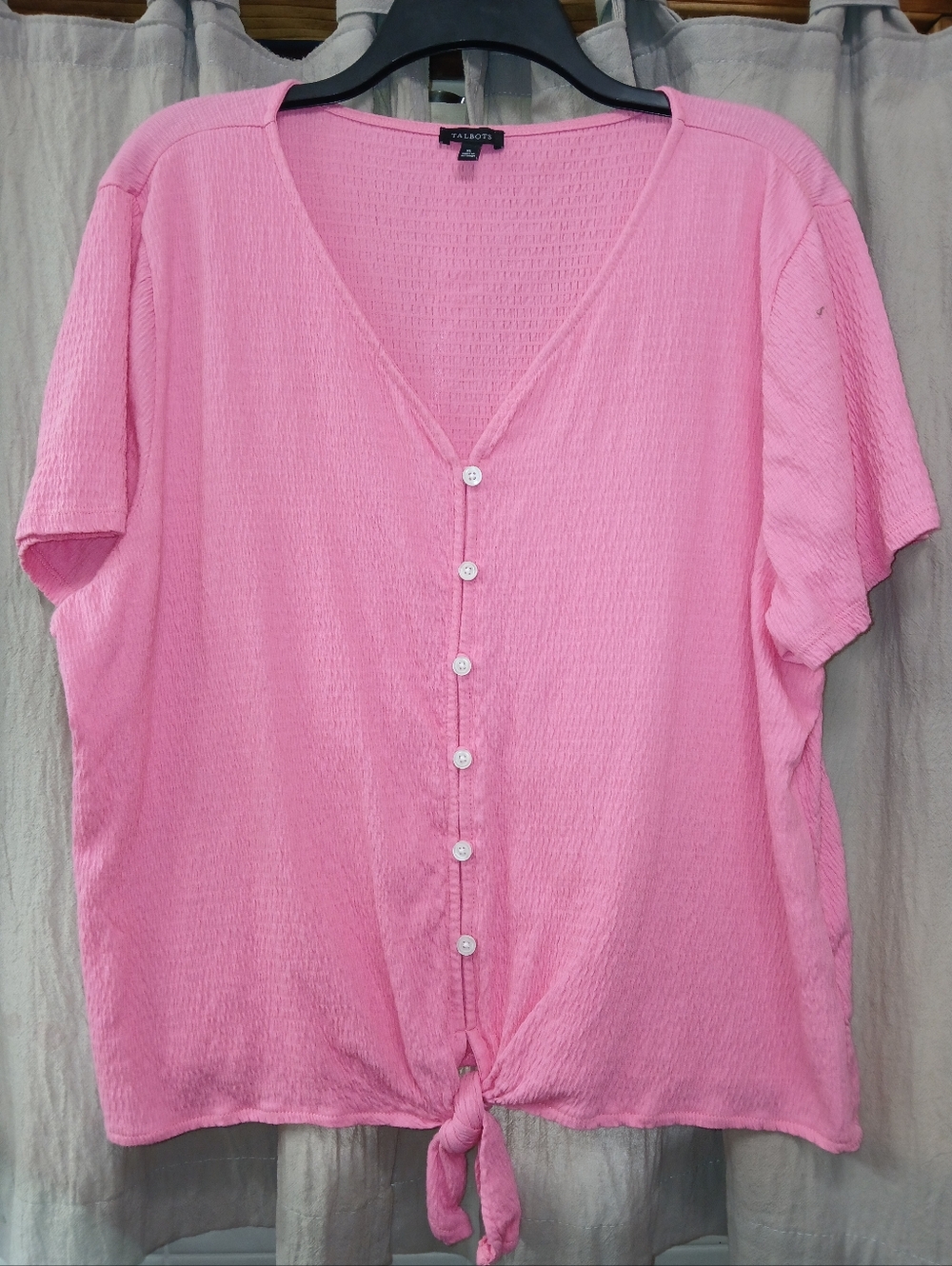 Talbots Pink Button-Front Tie Hem Top